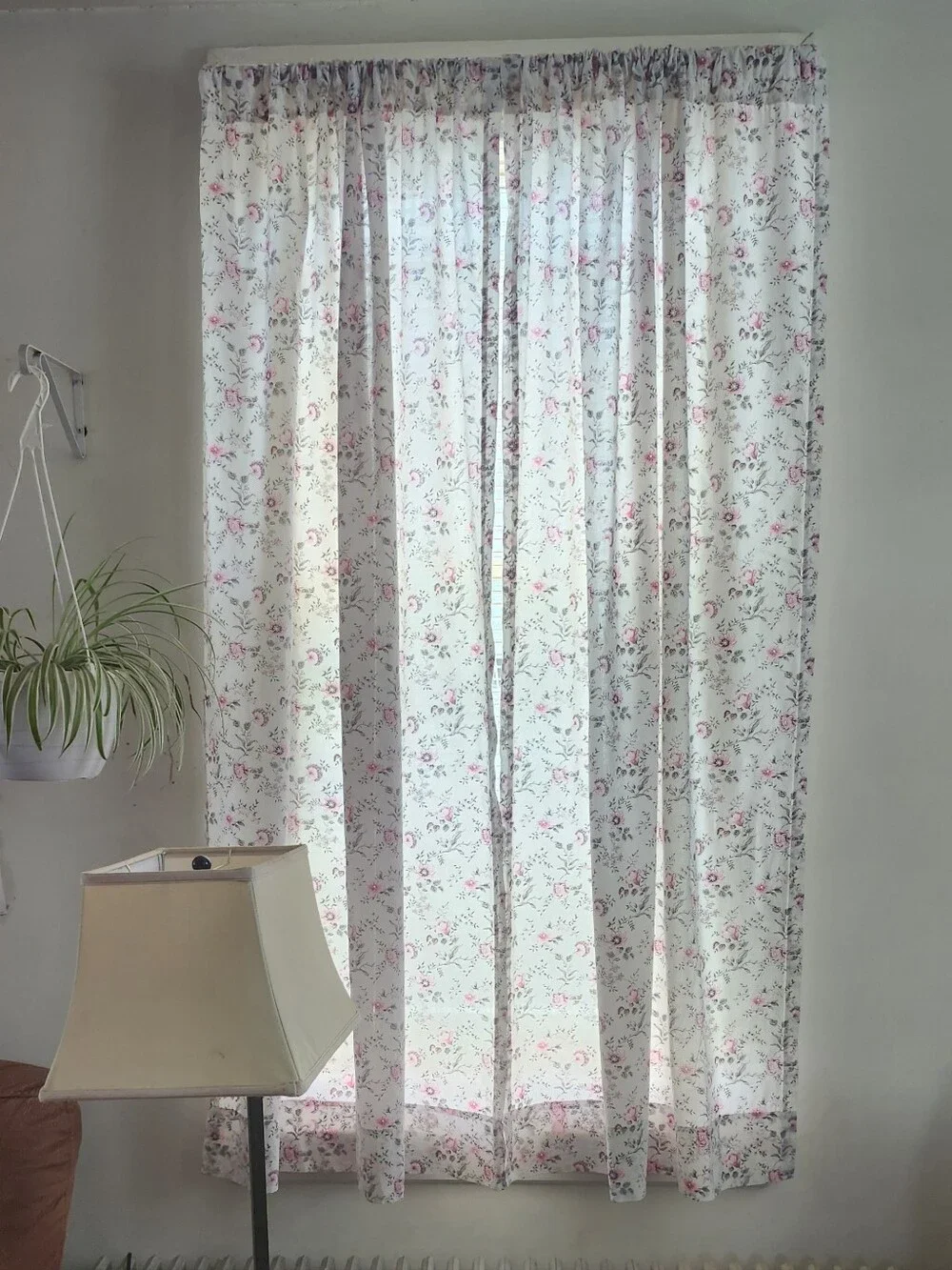 Floral Window Curtains 2 Panels - White & Pink